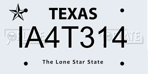 IA4T314 Texas License Plate