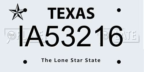 IA53216 Texas License Plate