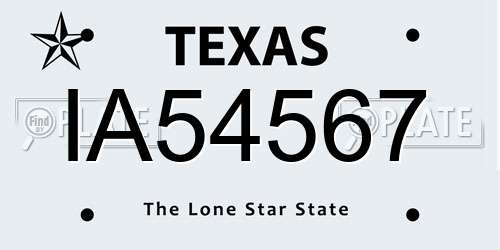 IA54567 Texas License Plate