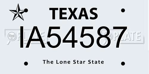 IA54587 Texas License Plate
