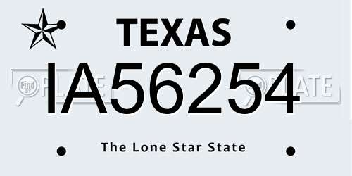 IA56254 Texas License Plate