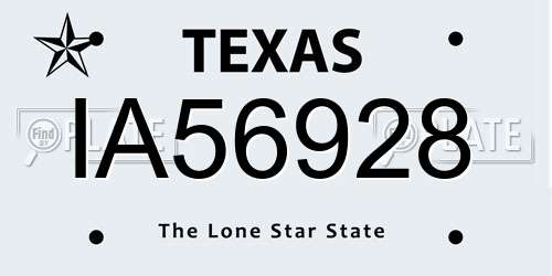 IA56928 Texas License Plate