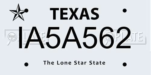 IA5A562 Texas License Plate