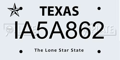 IA5A862 Texas License Plate