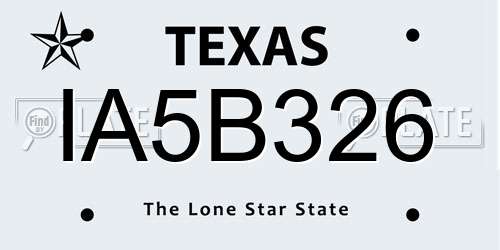 IA5B326 Texas License Plate