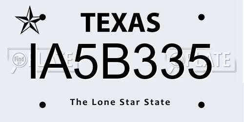 IA5B335 Texas License Plate