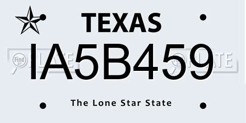 IA5B459 Texas License Plate