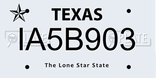 IA5B903 Texas License Plate