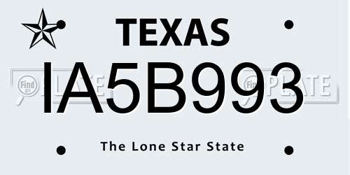 IA5B993 Texas License Plate