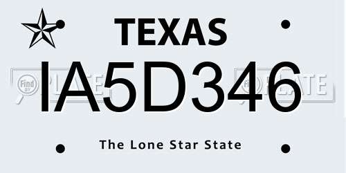 IA5D346 Texas License Plate