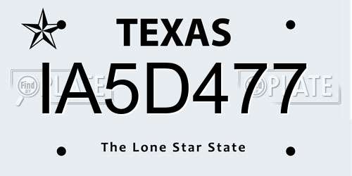 IA5D477 Texas License Plate