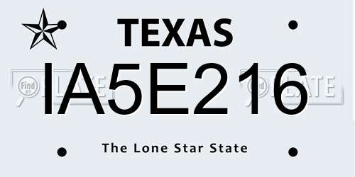 IA5E216 Texas License Plate