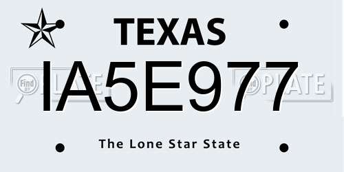 IA5E977 Texas License Plate