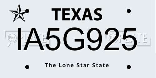 IA5G925 Texas License Plate
