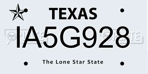 IA5G928 Texas License Plate