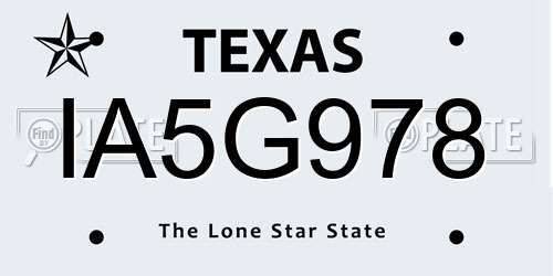 IA5G978 Texas License Plate