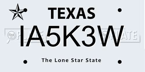 IA5K3W Texas License Plate