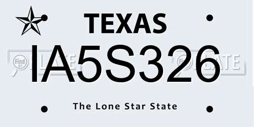 IA5S326 Texas License Plate