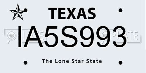 IA5S993 Texas License Plate