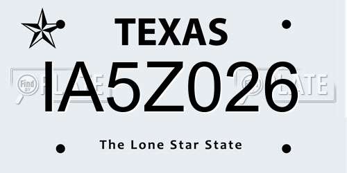 IA5Z026 Texas License Plate
