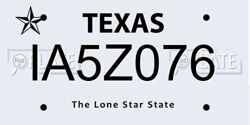 IA5Z076 Texas License Plate