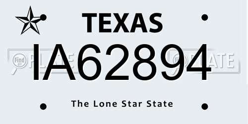 IA62894 Texas License Plate