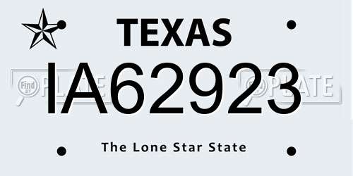 IA62923 Texas License Plate