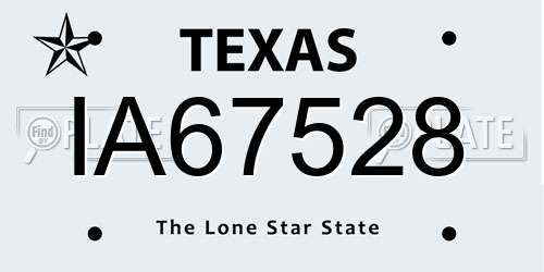 IA67528 Texas License Plate