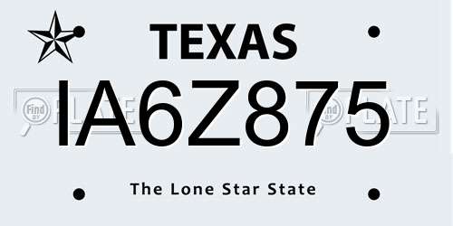 IA6Z875 Texas License Plate