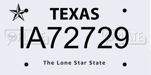 IA72729 Texas License Plate