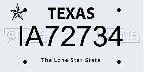 IA72734 Texas License Plate