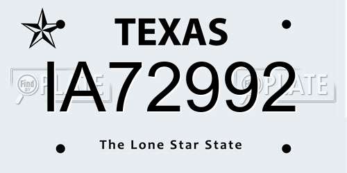IA72992 Texas License Plate