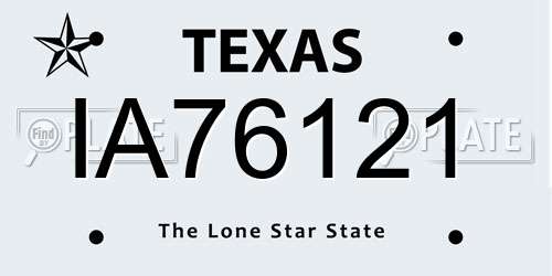 IA76121 Texas License Plate