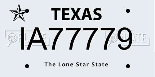 IA77779 Texas License Plate
