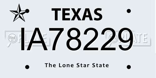IA78229 Texas License Plate
