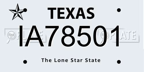 IA78501 Texas License Plate
