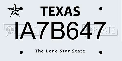IA7B647 Texas License Plate