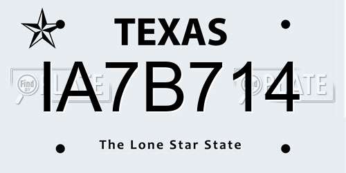 IA7B714 Texas License Plate