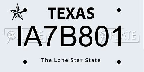 IA7B801 Texas License Plate