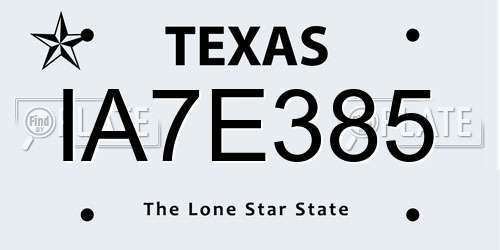 IA7E385 Texas License Plate