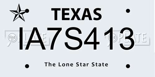IA7S413 Texas License Plate