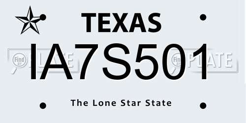 IA7S501 Texas License Plate