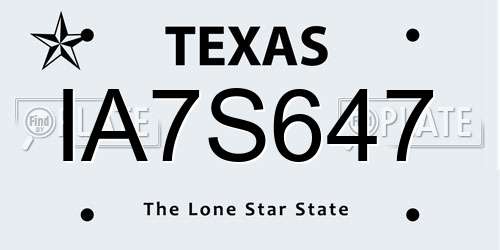 IA7S647 Texas License Plate