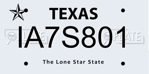 IA7S801 Texas License Plate