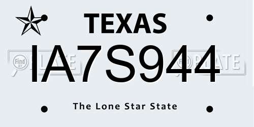 IA7S944 Texas License Plate