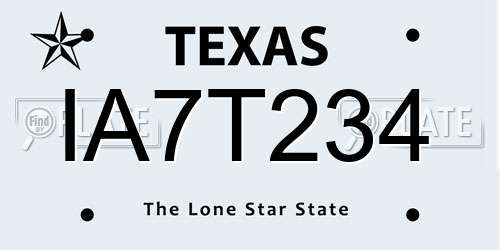 IA7T234 Texas License Plate