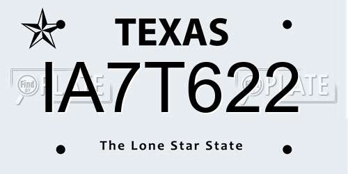 IA7T622 Texas License Plate