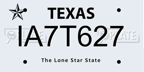 IA7T627 Texas License Plate