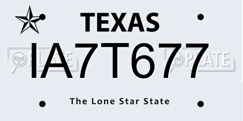 IA7T677 Texas License Plate