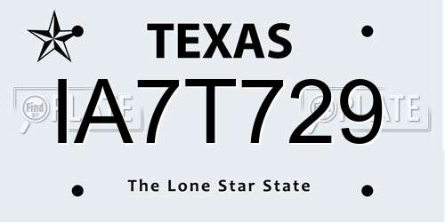 IA7T729 Texas License Plate